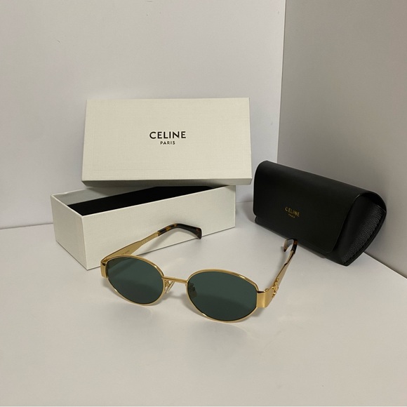 Celine Accessories - Celine Gold Sunglasses with Green Lenses